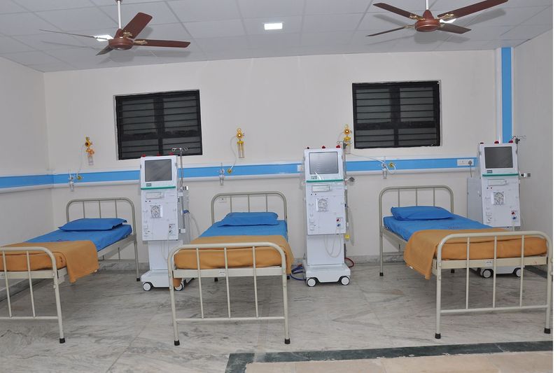 Four new dialysis beds with machines in a freshly fitted ward.